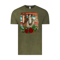 Vintage Olive horses with roses Vintage Tee - RanaPortraitStore