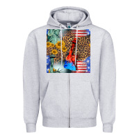 Heather Grey statue of liberty american flag Zipper Hoodie - BundleAndBundleShop