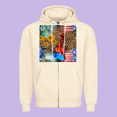 Statue Of Liberty American Flag Zipper Hoodie Designed By Bundleandbundleshop