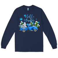 Navy hello winter with sniwman and  truck Long Sleeve Tee - AdoDesignShop