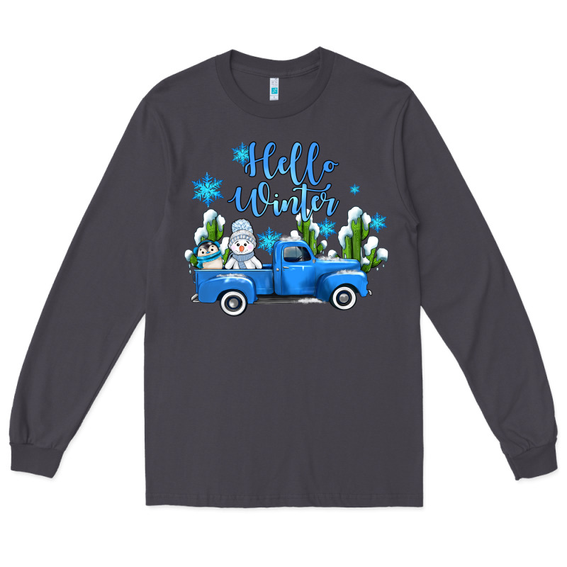 Hello Winter With Sniwman And  Truck Long Sleeve Tee by AdoDesignShop | Teevron