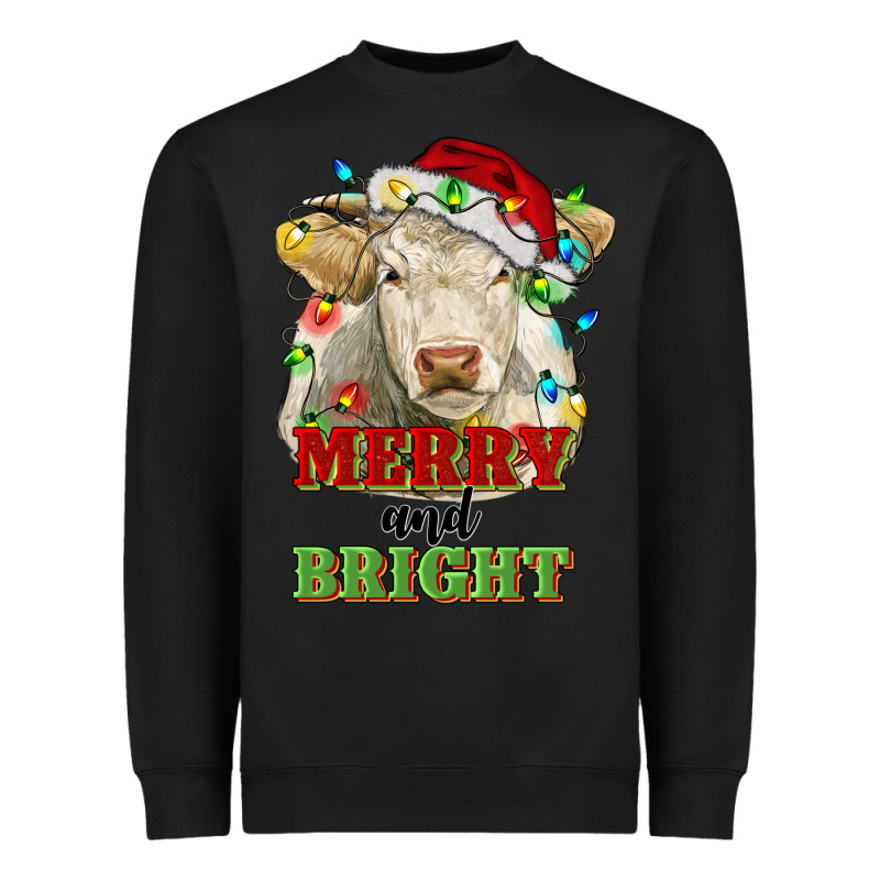 Merry And Bright Charolais Cattle Cow With Christm Heavyweight Sweatshirt by RanaPortraitStore | Teevron