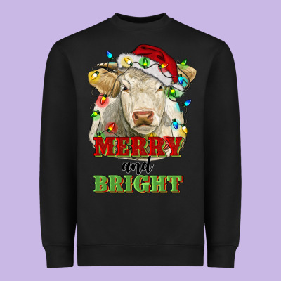 Merry And Bright Charolais Cattle Cow With Christm Heavyweight Sweatshirt Designed By Ranaportraitstore
