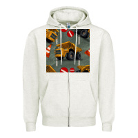Oatmeal Heather dump truck seamles pattern Zipper Hoodie - BundleAndBundleShop