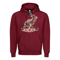 Burgundy bunny with blossom flower Zipper Hoodie - Artiststas