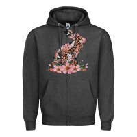 Charcoal Heather bunny with blossom flower Zipper Hoodie - Artiststas