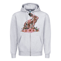 Heather Grey bunny with blossom flower Zipper Hoodie - Artiststas