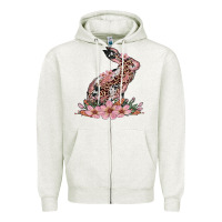 Oatmeal Heather bunny with blossom flower Zipper Hoodie - Artiststas