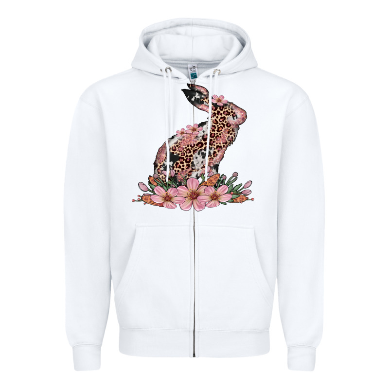 Bunny With Blossom Flower Zipper Hoodie by Artiststas | Teevron