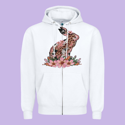 Bunny With Blossom Flower Zipper Hoodie Designed By Artiststas