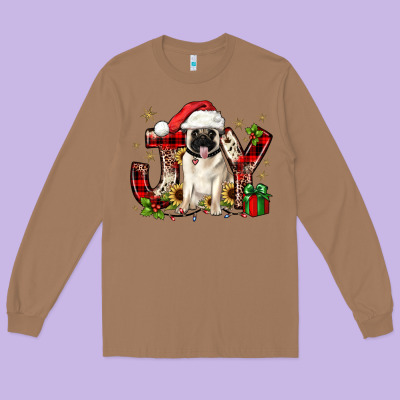 Christmas Joy Pug Long Sleeve Tee Designed By Jahusdesignshop