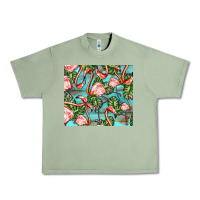 Oil Green flamingos with leaves Urban Heavy Tee - BarkalooDesign