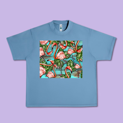 Flamingos With Leaves Urban Heavy Tee Designed By Barkaloodesign