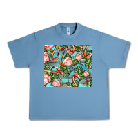 Pebble Blue flamingos with leaves Urban Heavy Tee - BarkalooDesign