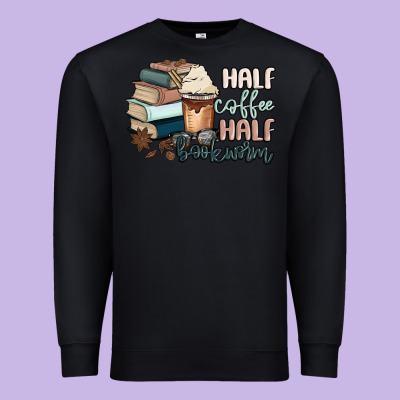 Half Coffee Half Bookworm Premium Sweatshirt Designed By Maliassmallbusiness