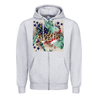 Heather Grey statue of liberty leopard Zipper Hoodie - BundleAndBundleShop
