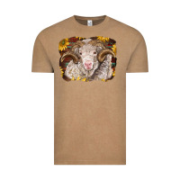 Vintage Coffee merino ram with sunflowers Vintage Tee - BarkalooDesign