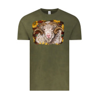 Vintage Olive merino ram with sunflowers Vintage Tee - BarkalooDesign