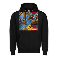 Black excavator seamless pattern Zipper Hoodie - BundleAndBundleShop