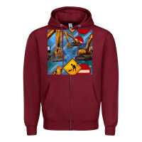 Burgundy excavator seamless pattern Zipper Hoodie - BundleAndBundleShop