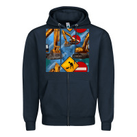 Navy excavator seamless pattern Zipper Hoodie - BundleAndBundleShop
