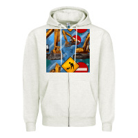 Oatmeal Heather excavator seamless pattern Zipper Hoodie - BundleAndBundleShop