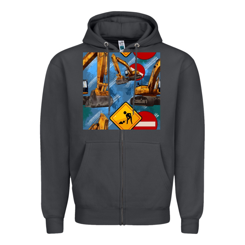 Excavator Seamless Pattern Zipper Hoodie by BundleAndBundleShop | Teevron