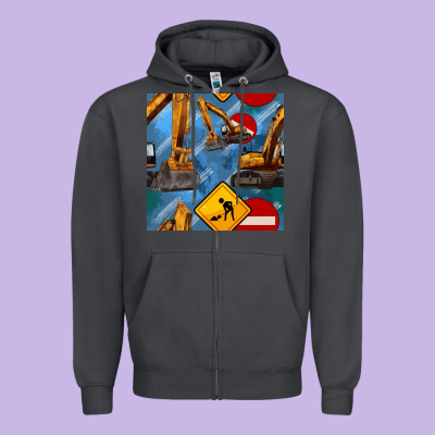 Excavator Seamless Pattern Zipper Hoodie Designed By Bundleandbundleshop