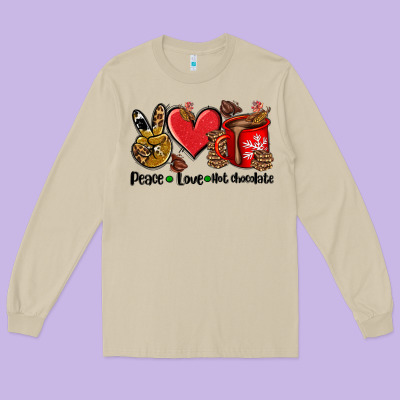Peace Love  Hot Chocolate Long Sleeve Tee Designed By Adodesignshop