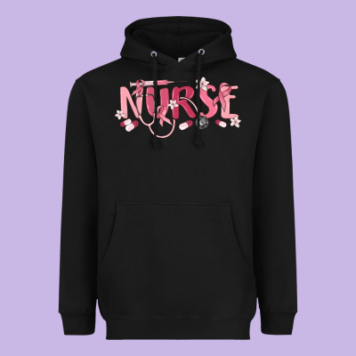 Nurse Breast Cancer Awareness Heavyweight Hoodie Designed By Maliassmallbusiness