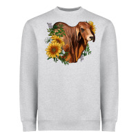 Heather Grey brahman bull with sunflowers Heavyweight Sweatshirt - RanaPortraitStore