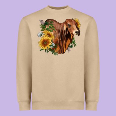 Brahman Bull With Sunflowers Heavyweight Sweatshirt Designed By Ranaportraitstore
