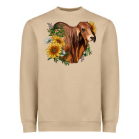 Mushroom brahman bull with sunflowers Heavyweight Sweatshirt - RanaPortraitStore