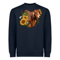 Navy brahman bull with sunflowers Heavyweight Sweatshirt - RanaPortraitStore