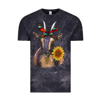 Cloud Black sunflower aztec ribbon goat Vintage Tee - RanaPortraitStore