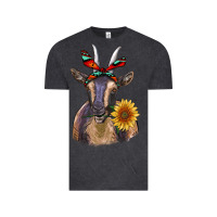 Vintage Black sunflower aztec ribbon goat Vintage Tee - RanaPortraitStore