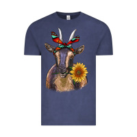 Vintage Denim sunflower aztec ribbon goat Vintage Tee - RanaPortraitStore