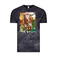 Cloud Black longhorn cow with desert background Vintage Tee - RanaPortraitStore