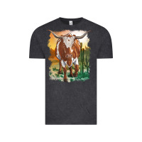 Longhorn Cow With Desert Background Vintage Tee | Teevron