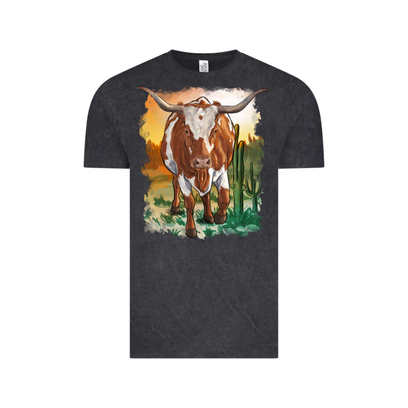Longhorn Cow With Desert Background Vintage Tee by RanaPortraitStore | Teevron