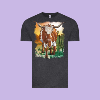 Longhorn Cow With Desert Background Vintage Tee Designed By Ranaportraitstore