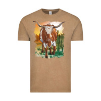 Vintage Coffee longhorn cow with desert background Vintage Tee - RanaPortraitStore
