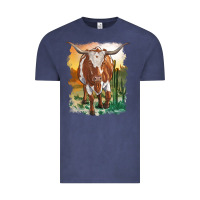 Vintage Denim longhorn cow with desert background Vintage Tee - RanaPortraitStore