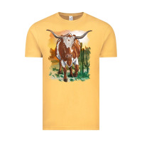 Vintage Mustard longhorn cow with desert background Vintage Tee - RanaPortraitStore