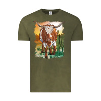 Vintage Olive longhorn cow with desert background Vintage Tee - RanaPortraitStore