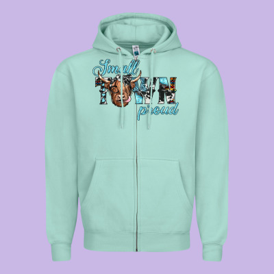 Small Town Proud Zipper Hoodie Designed By Jahusdesignshop