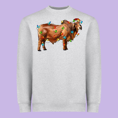 Brahman Bull With Christmas Lights Heavyweight Sweatshirt Designed By Ranaportraitstore