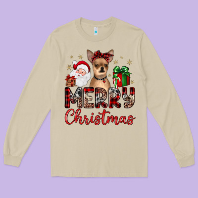 Merry Christmas Chihuahua Long Sleeve Tee Designed By Jahusdesignshop