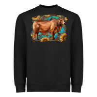 Black brahman bull with aztec sunflower and leopard background Heavyweight Sweatshirt - RanaPortraitStore