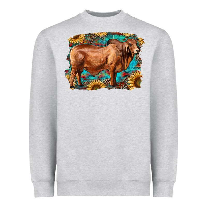 Brahman Bull With Aztec Sunflower And Leopard Background Heavyweight Sweatshirt by RanaPortraitStore | Teevron